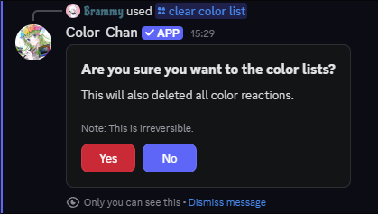 Clear Color List Confirmation